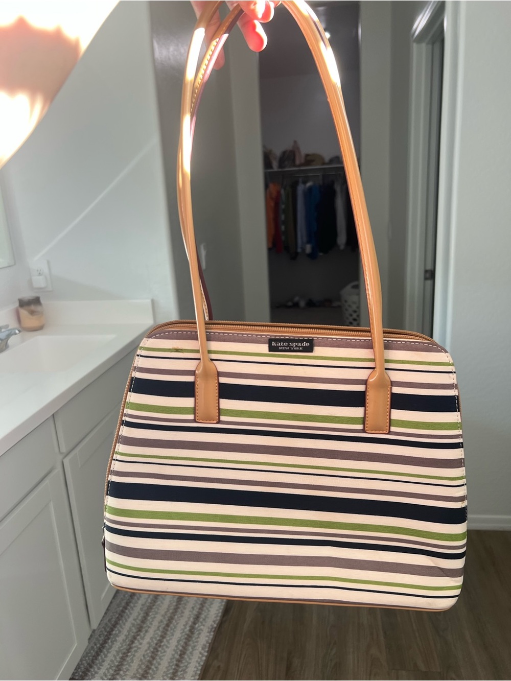 Kate Spade Striped Dome Satchel — Navy, Olive & Cream